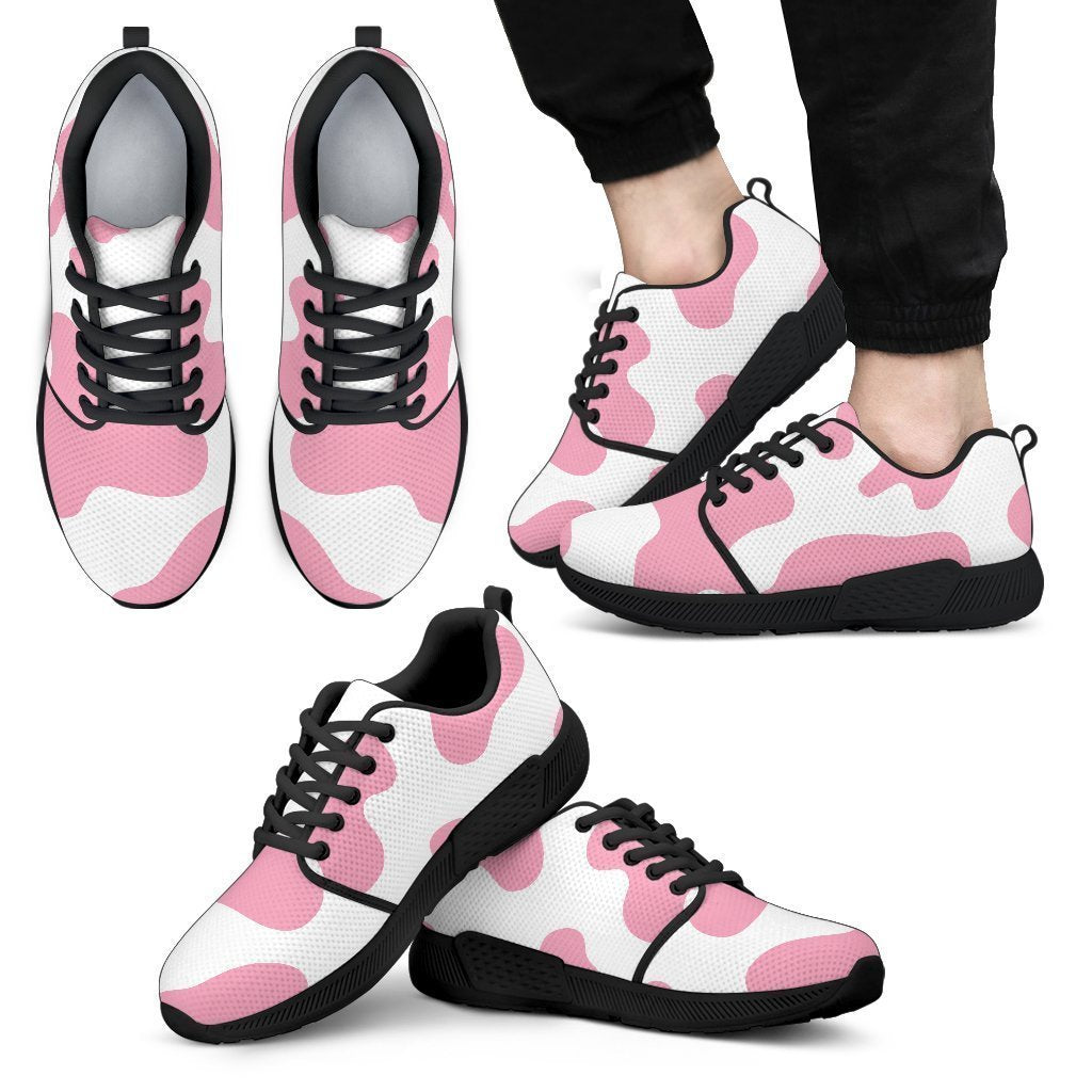 Pastel Pink And White Cow Print Men's Athletic Shoes