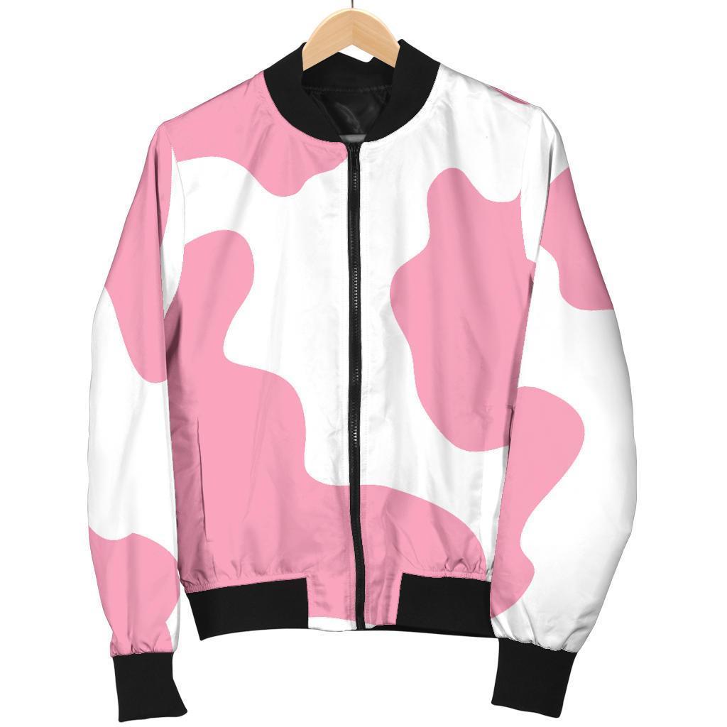 Pastel Pink And White Cow Print Men's Bomber Jacket