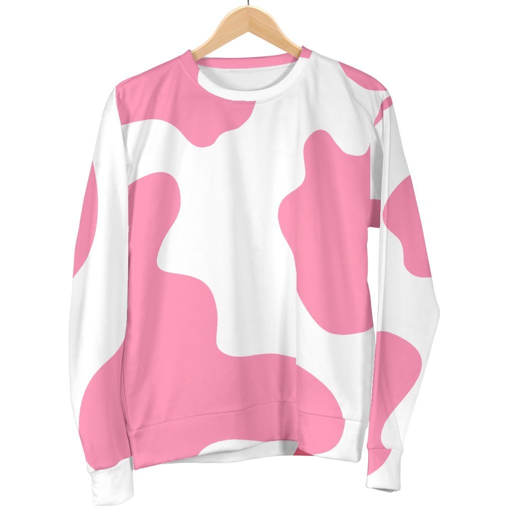 Pastel Pink And White Cow Print Men's Crewneck Sweatshirt