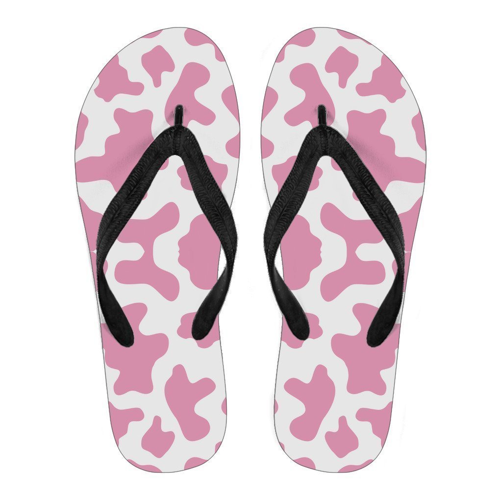 Pastel Pink And White Cow Print Men's Flip Flops