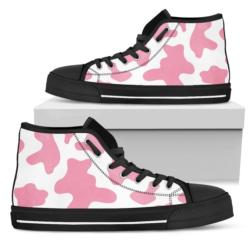 Pastel Pink And White Cow Print Men's High Top Shoes