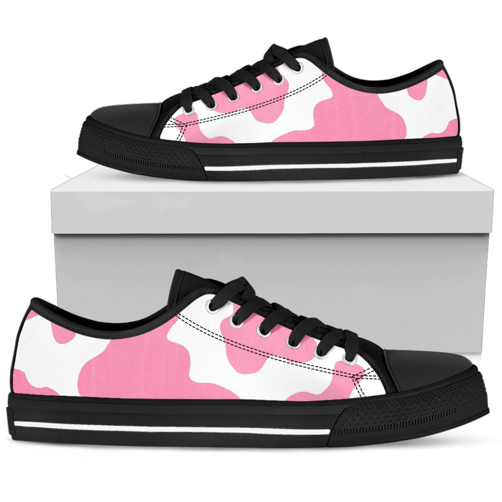 Pastel Pink And White Cow Print Men's Low Top Shoes