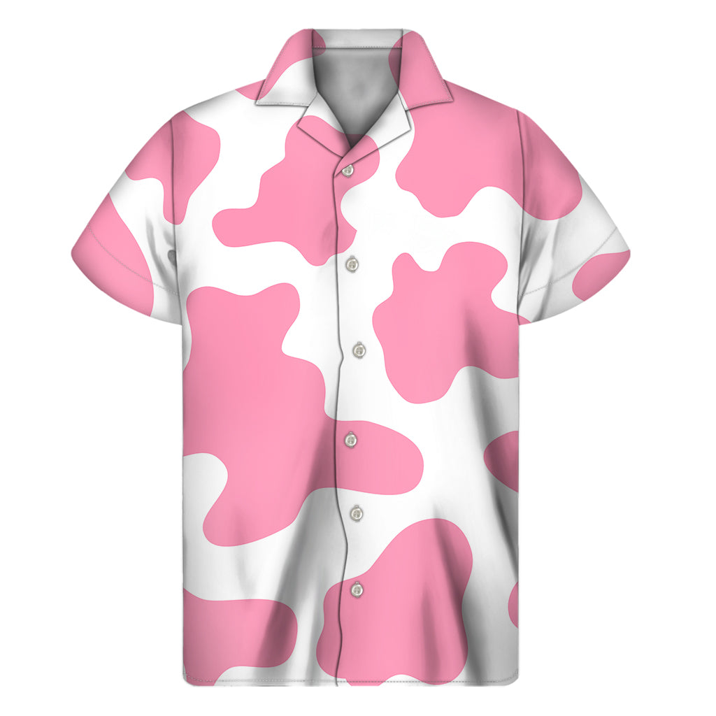 Pastel Pink And White Cow Print Men's Short Sleeve Shirt