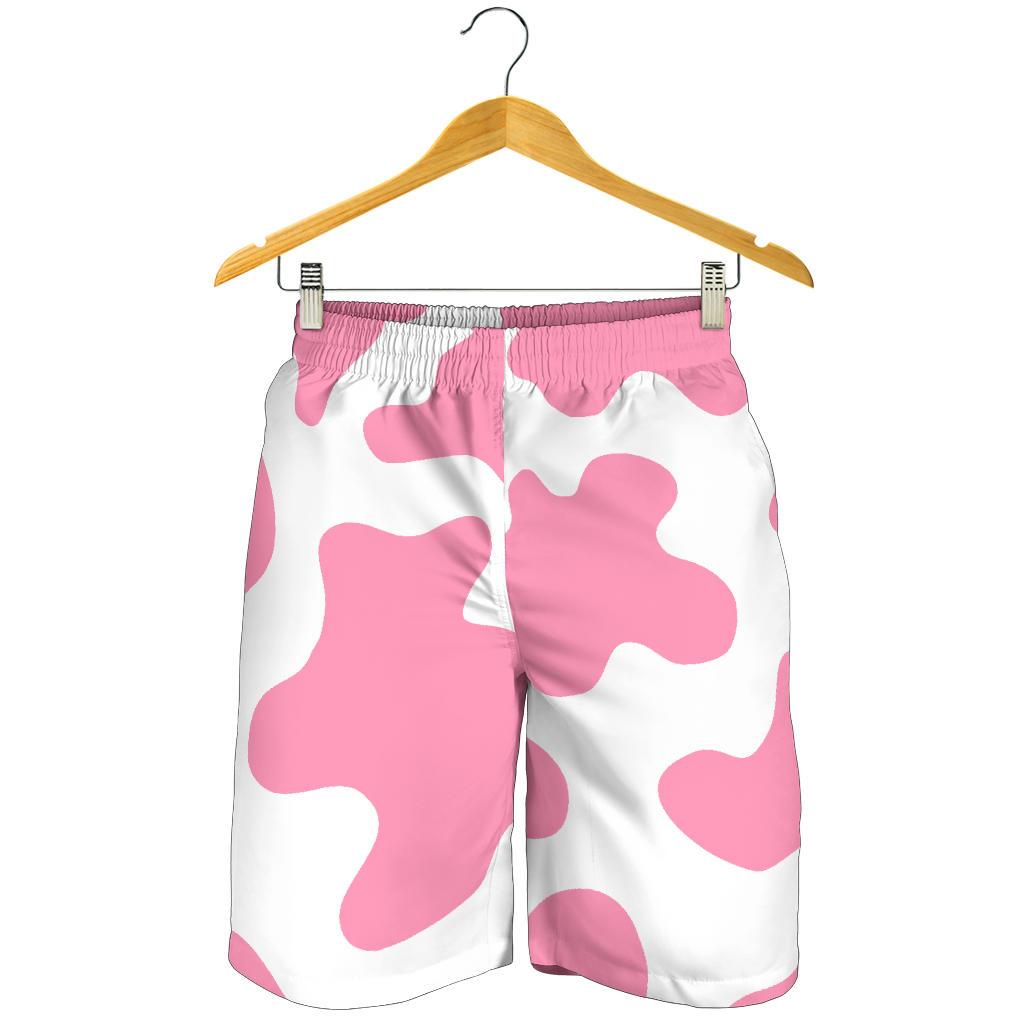 Pastel Pink And White Cow Print Men's Shorts