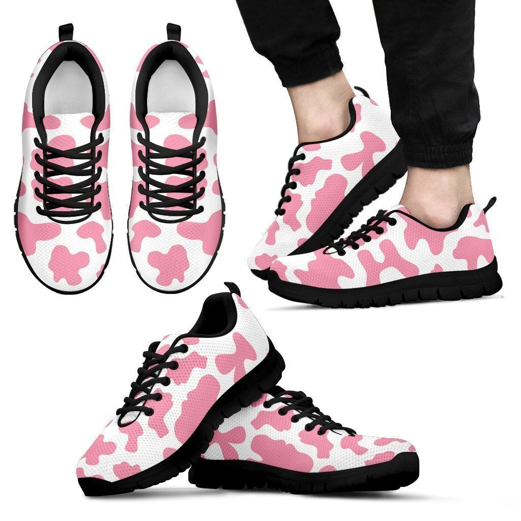 Pastel Pink And White Cow Print Men's Sneakers