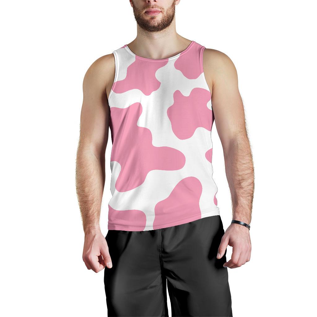 Pastel Pink And White Cow Print Men's Tank Top