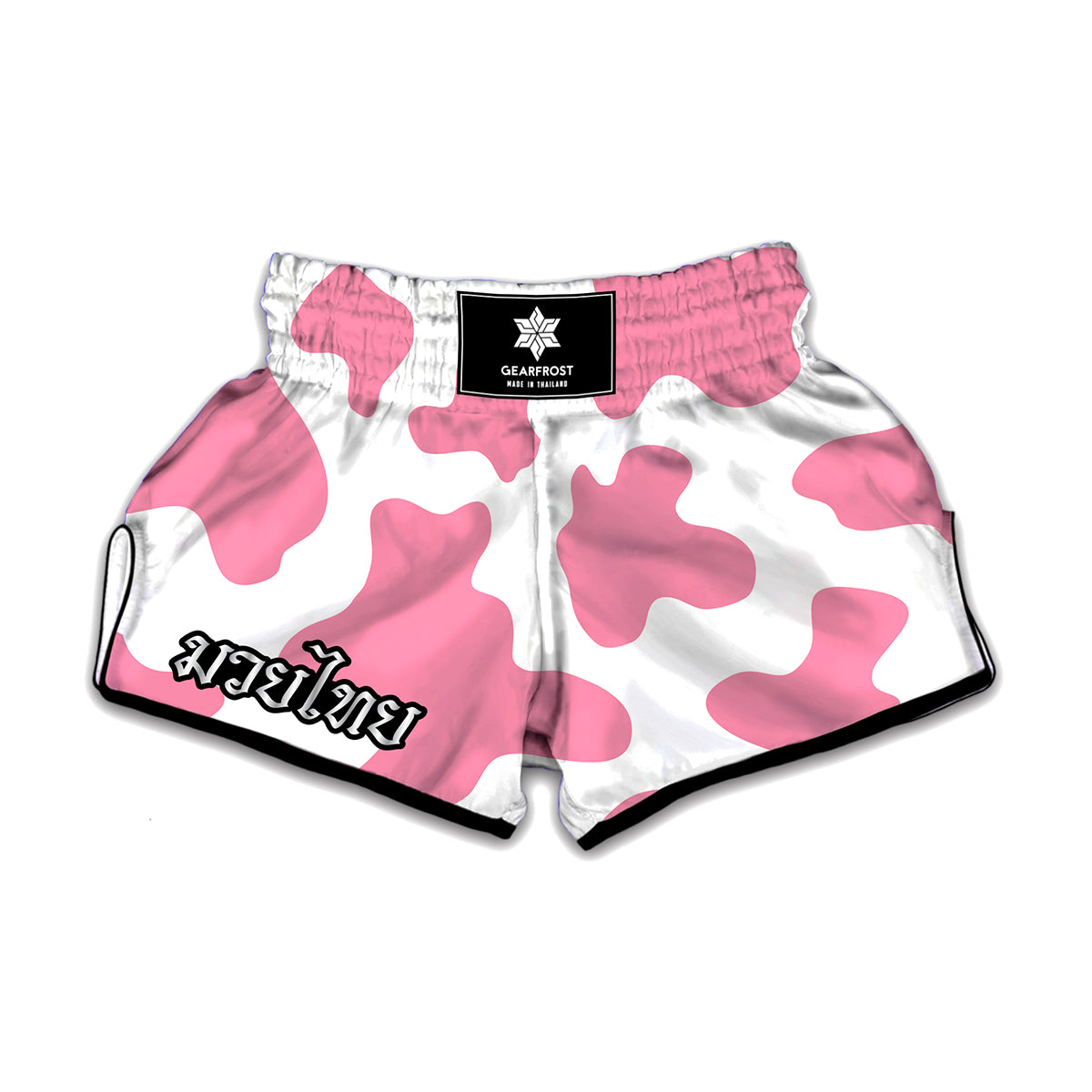 Pastel Pink And White Cow Print Muay Thai Boxing Shorts