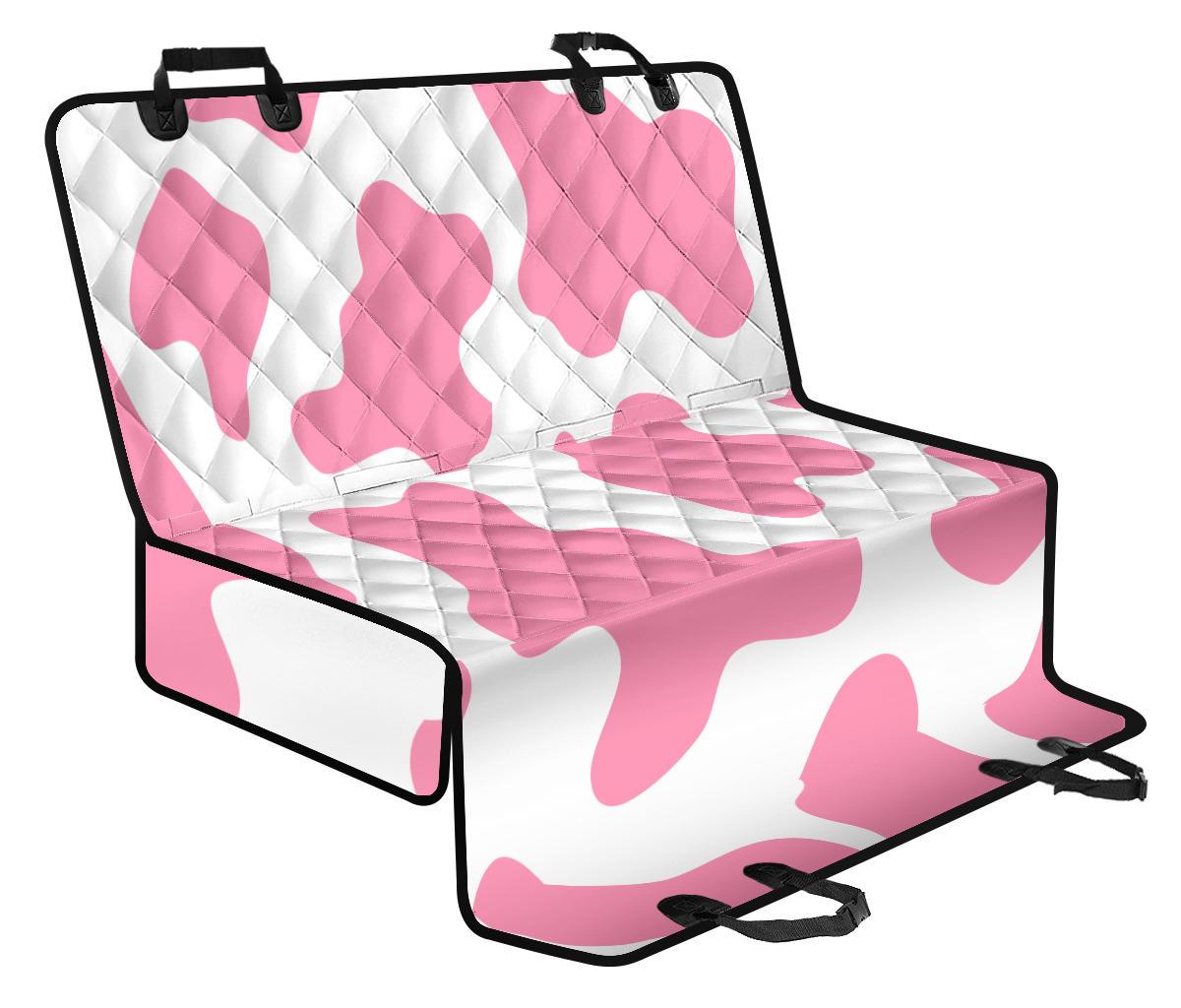 Pastel Pink And White Cow Print Pet Car Back Seat Cover