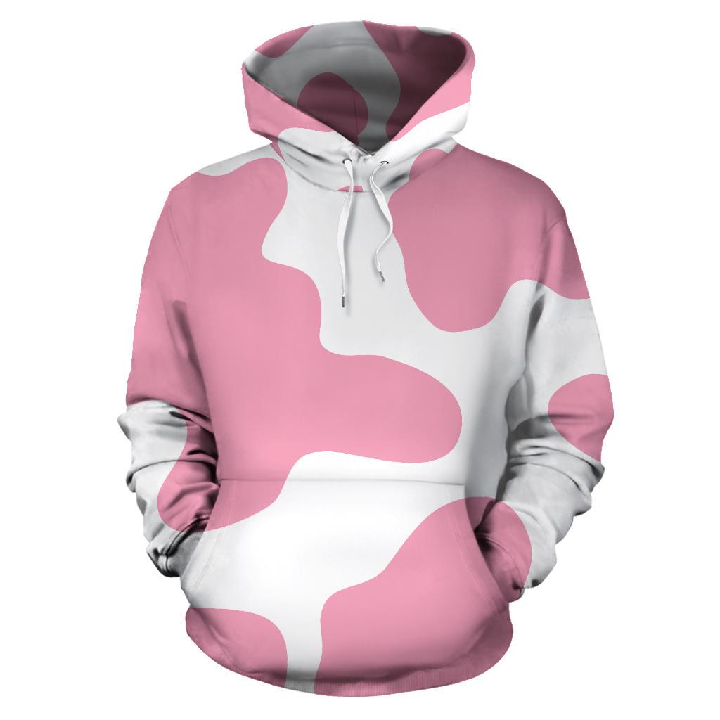 Pastel Pink And White Cow Print Pullover Hoodie