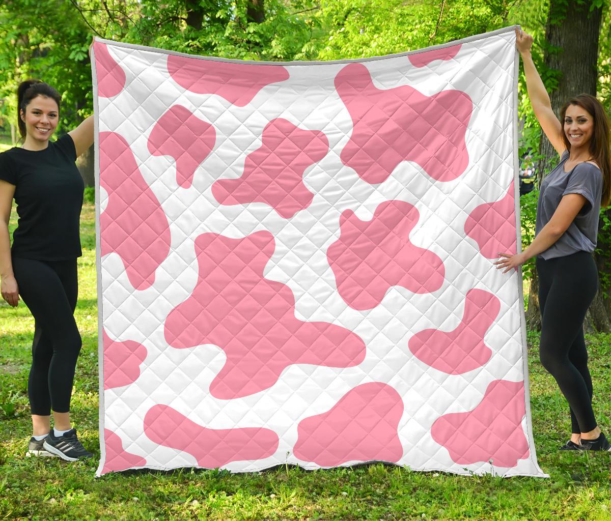 Pastel Pink And White Cow Print Quilt