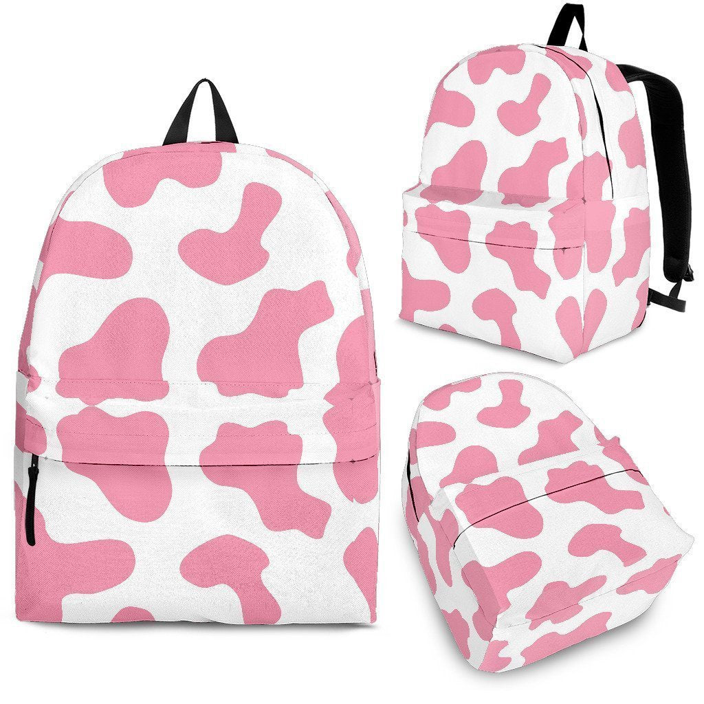 Pastel Pink And White Cow Print School Backpack