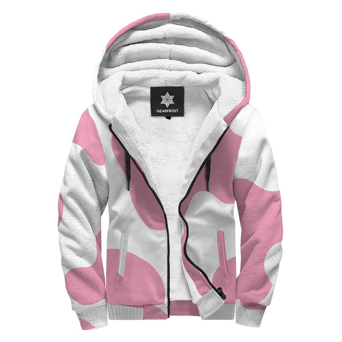 Pastel Pink And White Cow Print Sherpa Lined Fleece Hoodie