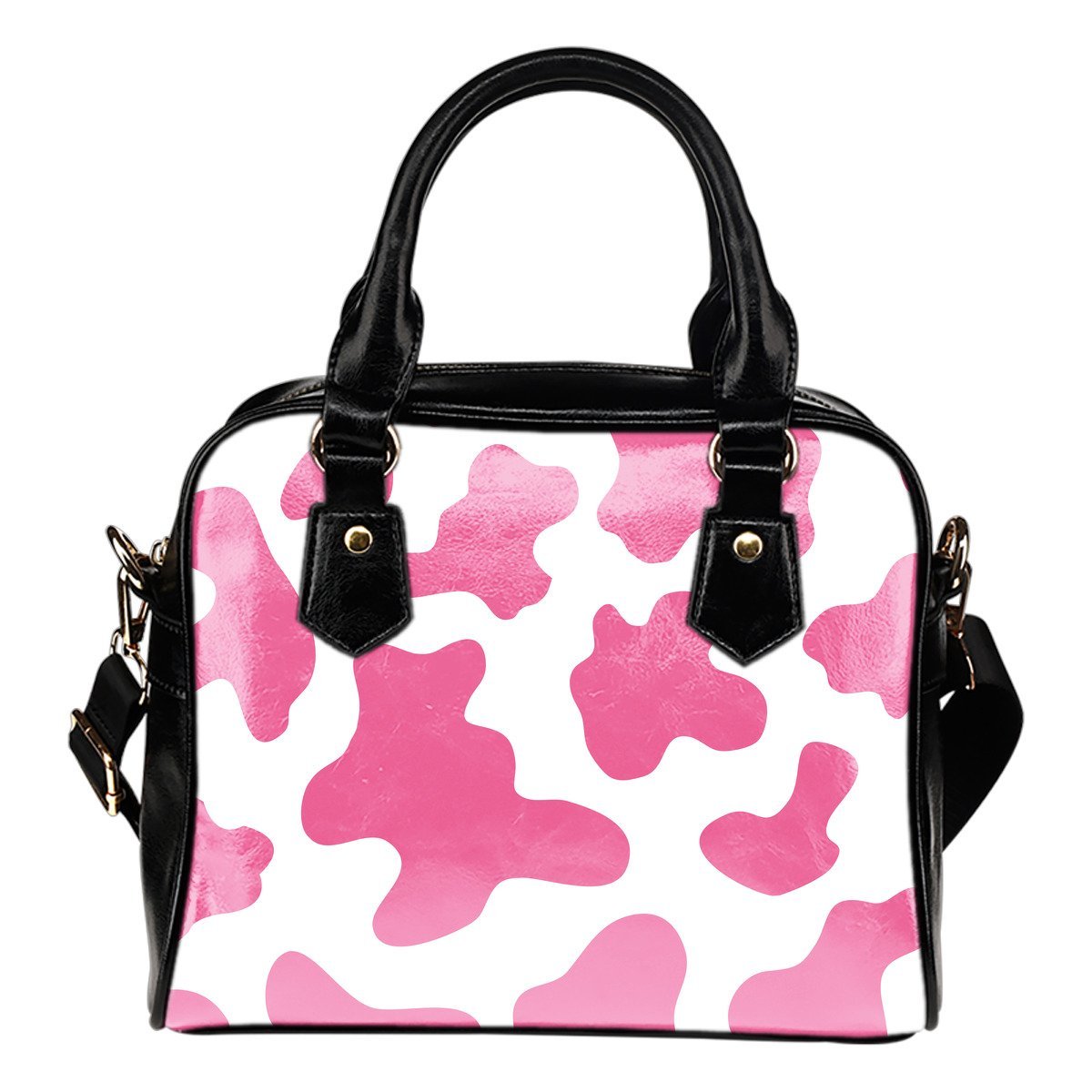 Pastel Pink And White Cow Print Shoulder Handbag