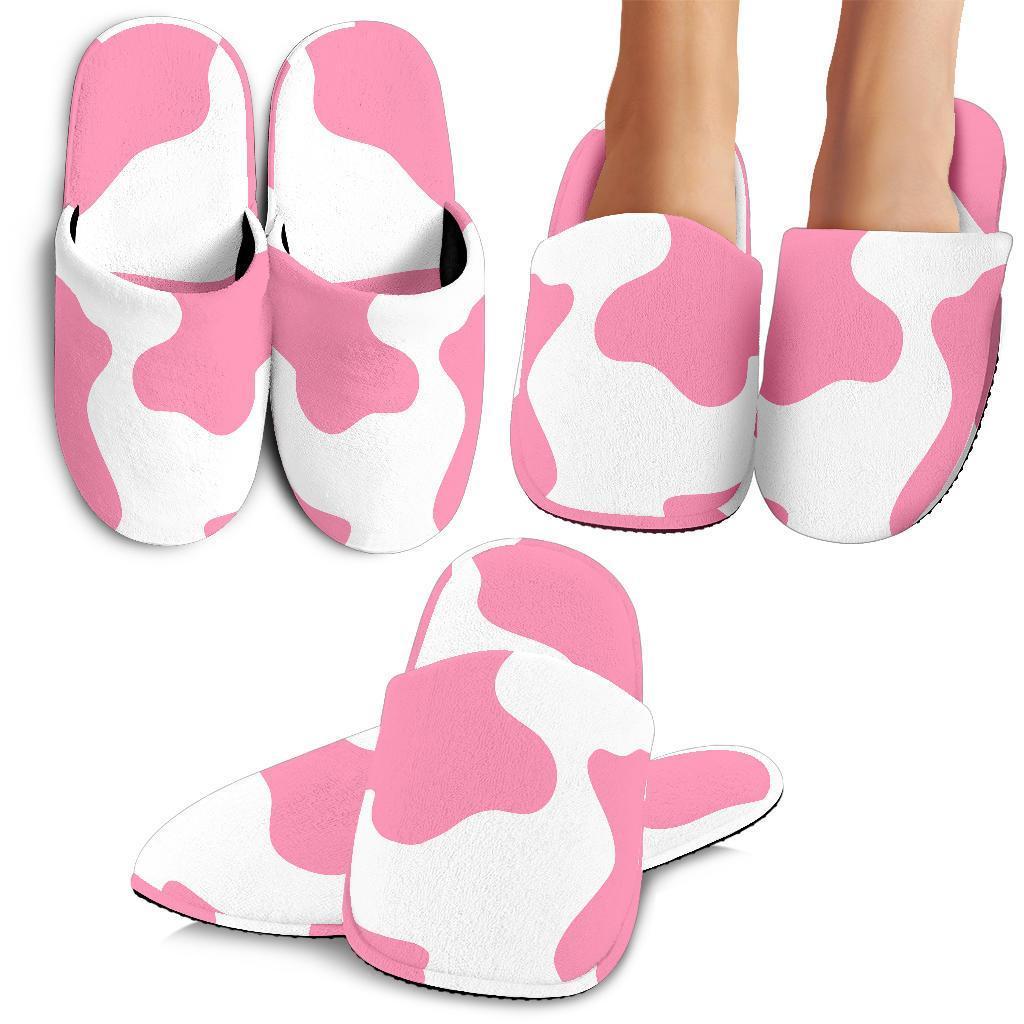 Pastel Pink And White Cow Print Slippers