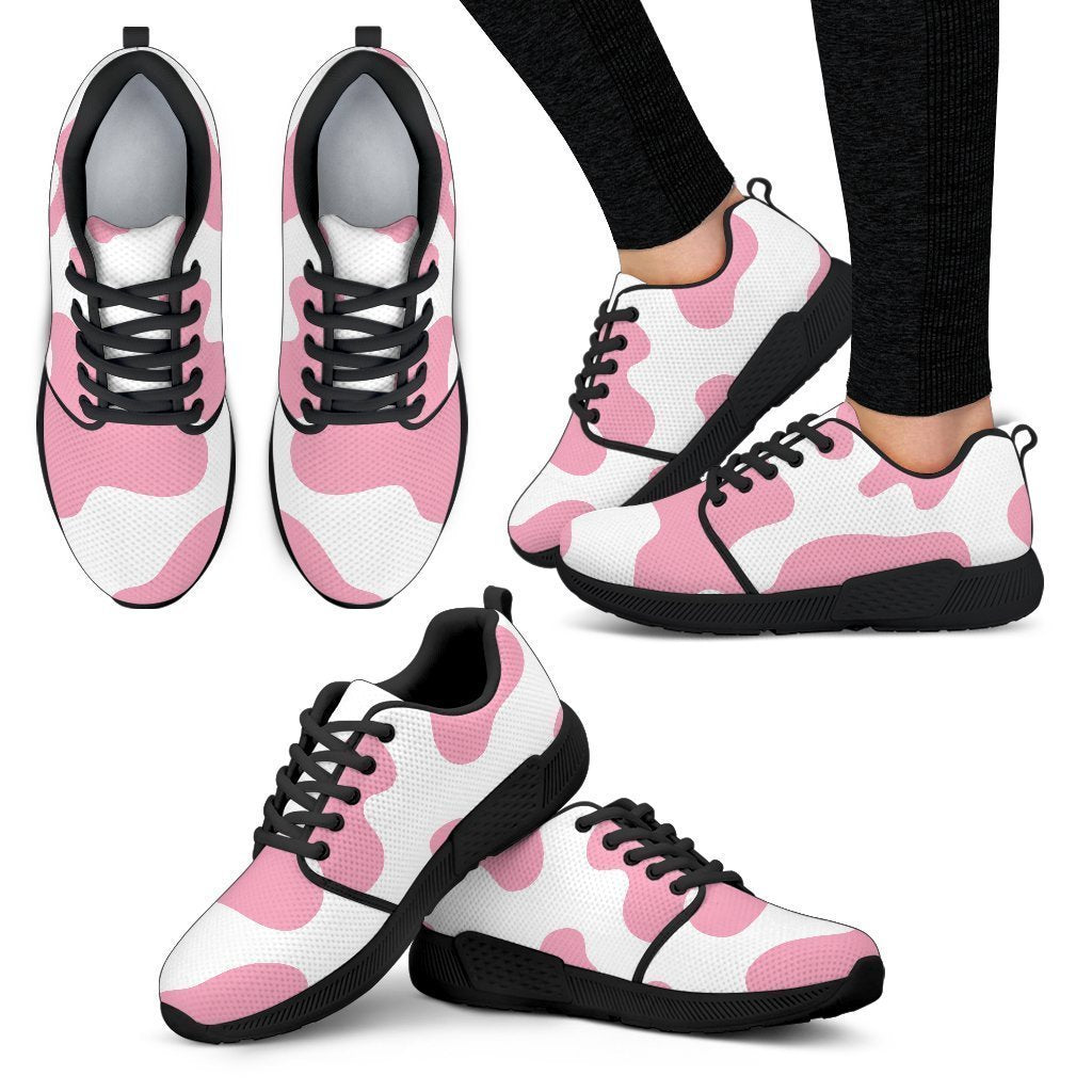 Pastel Pink And White Cow Print Women's Athletic Shoes