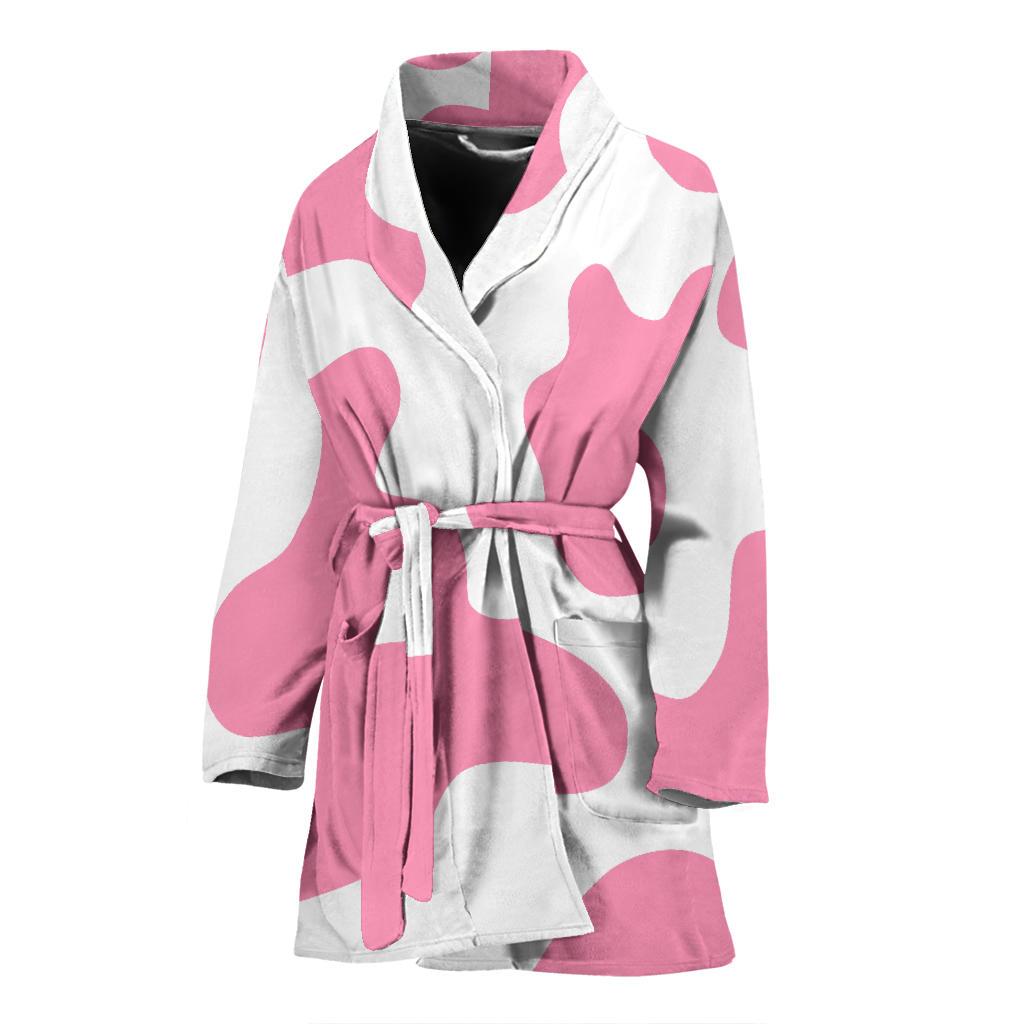 Pastel Pink And White Cow Print Women's Bathrobe