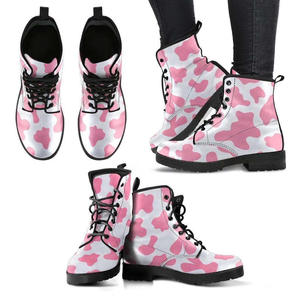 Pastel Pink And White Cow Print Women's Boots