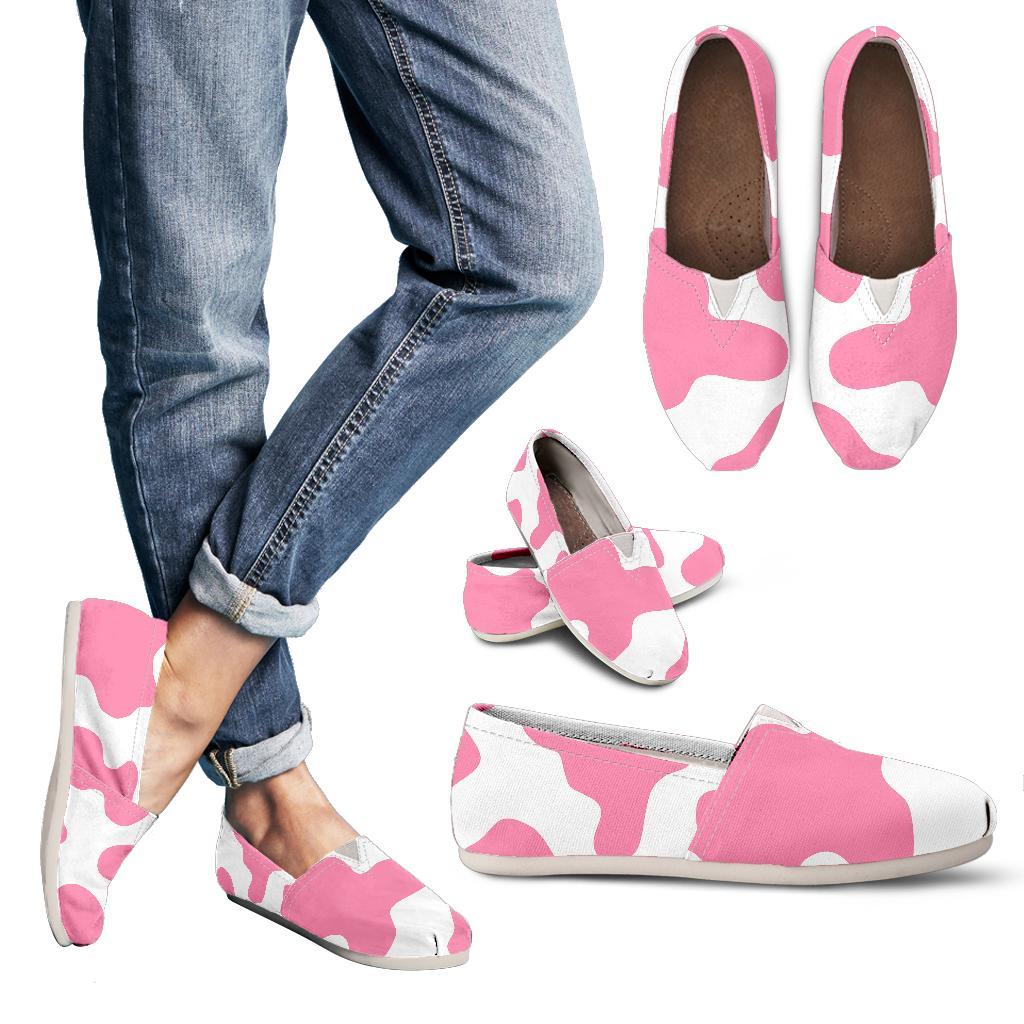 Pastel Pink And White Cow Print Women's Casual Canvas Shoes