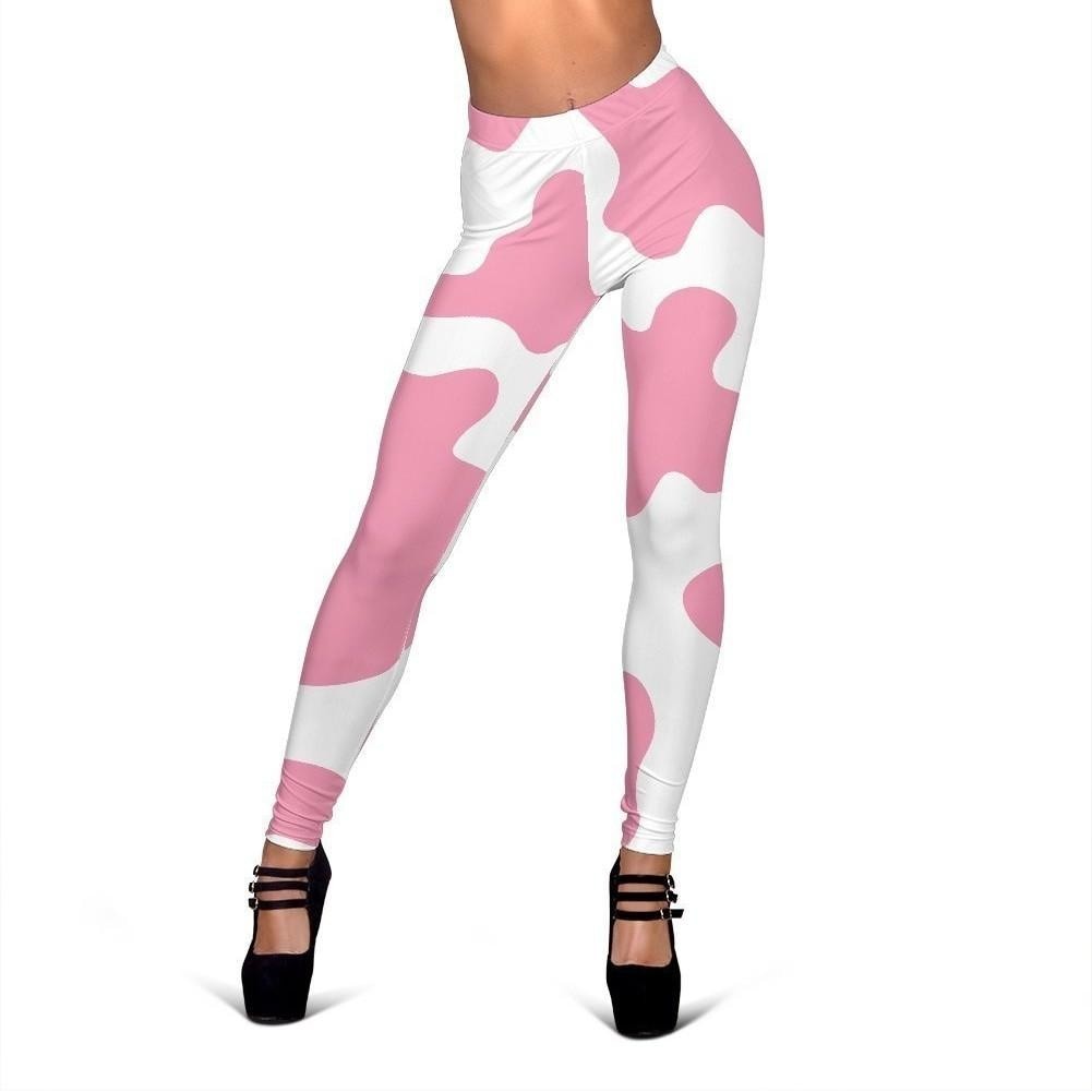 Pastel Pink And White Cow Print Women's Leggings