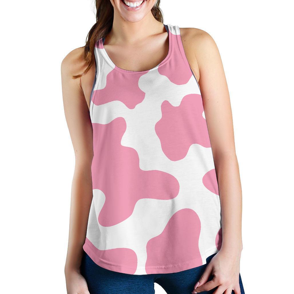 Pastel Pink And White Cow Print Women's Racerback Tank Top