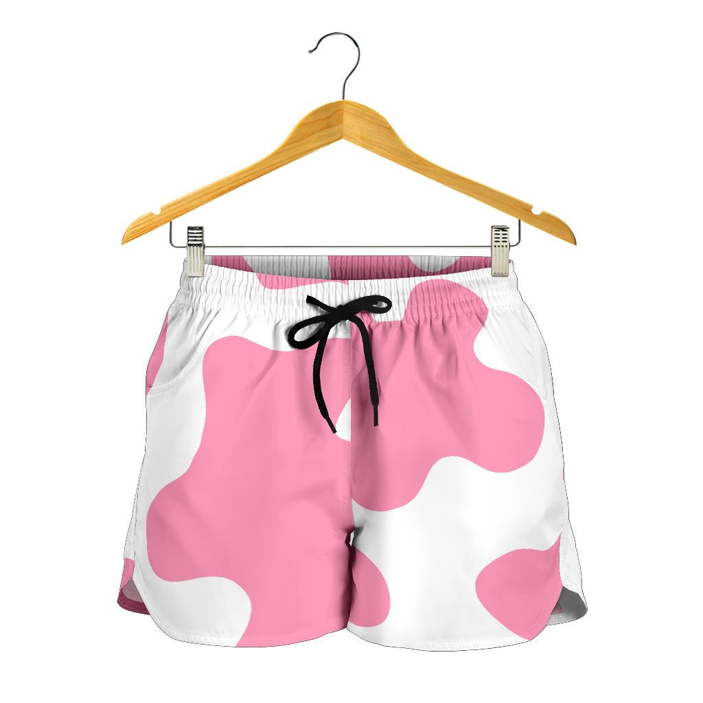 Pastel Pink And White Cow Print Women's Shorts