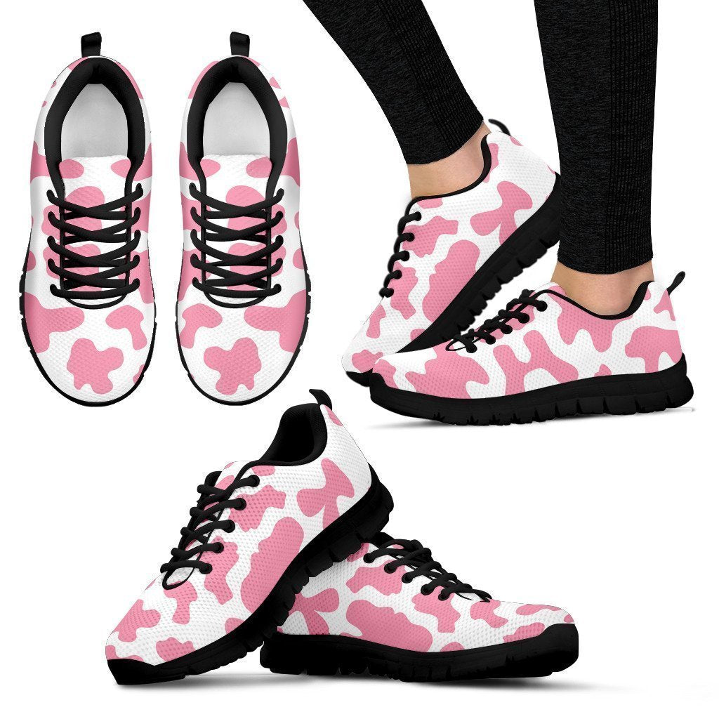 Pastel Pink And White Cow Print Women's Sneakers