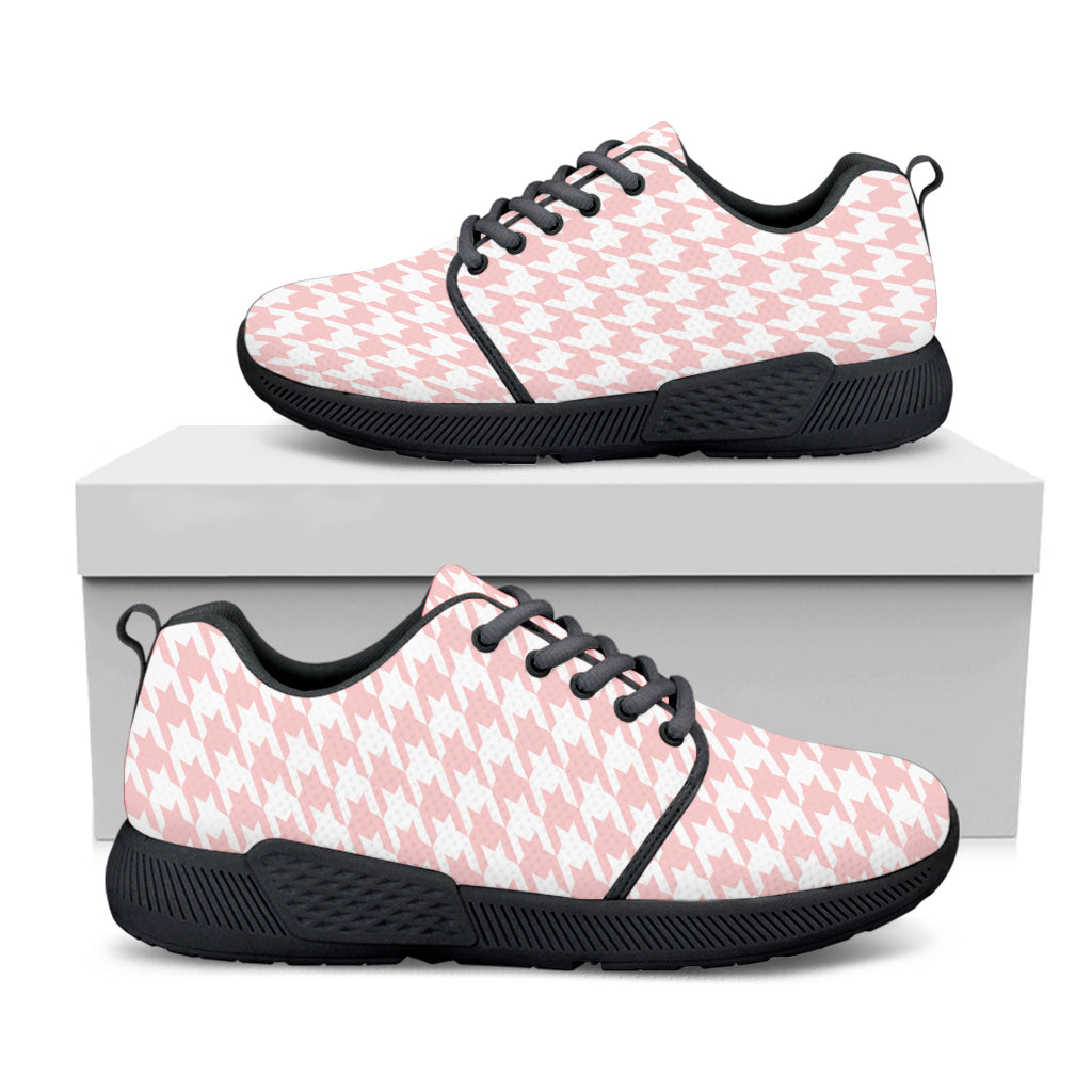 Pastel Pink And White Houndstooth Print Black Athletic Shoes