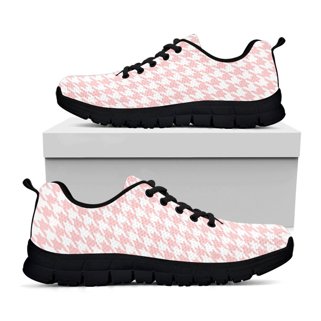 Pastel Pink And White Houndstooth Print Black Sneakers