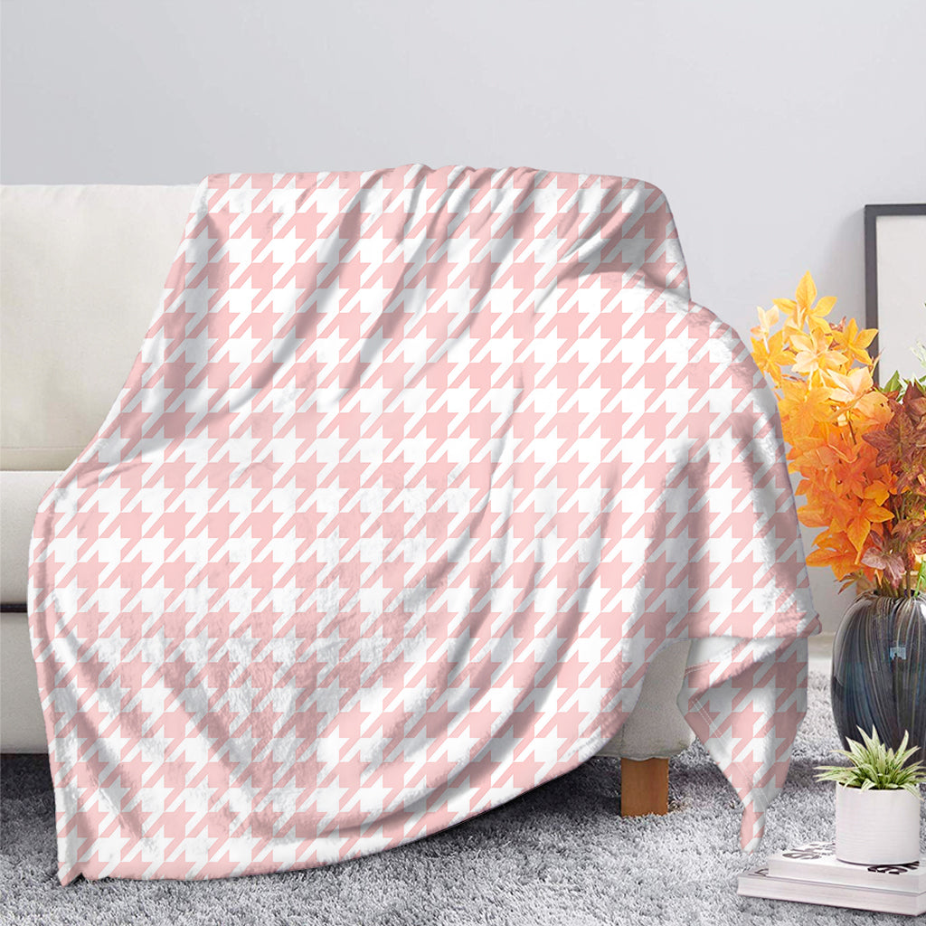 Pastel Pink And White Houndstooth Print Blanket