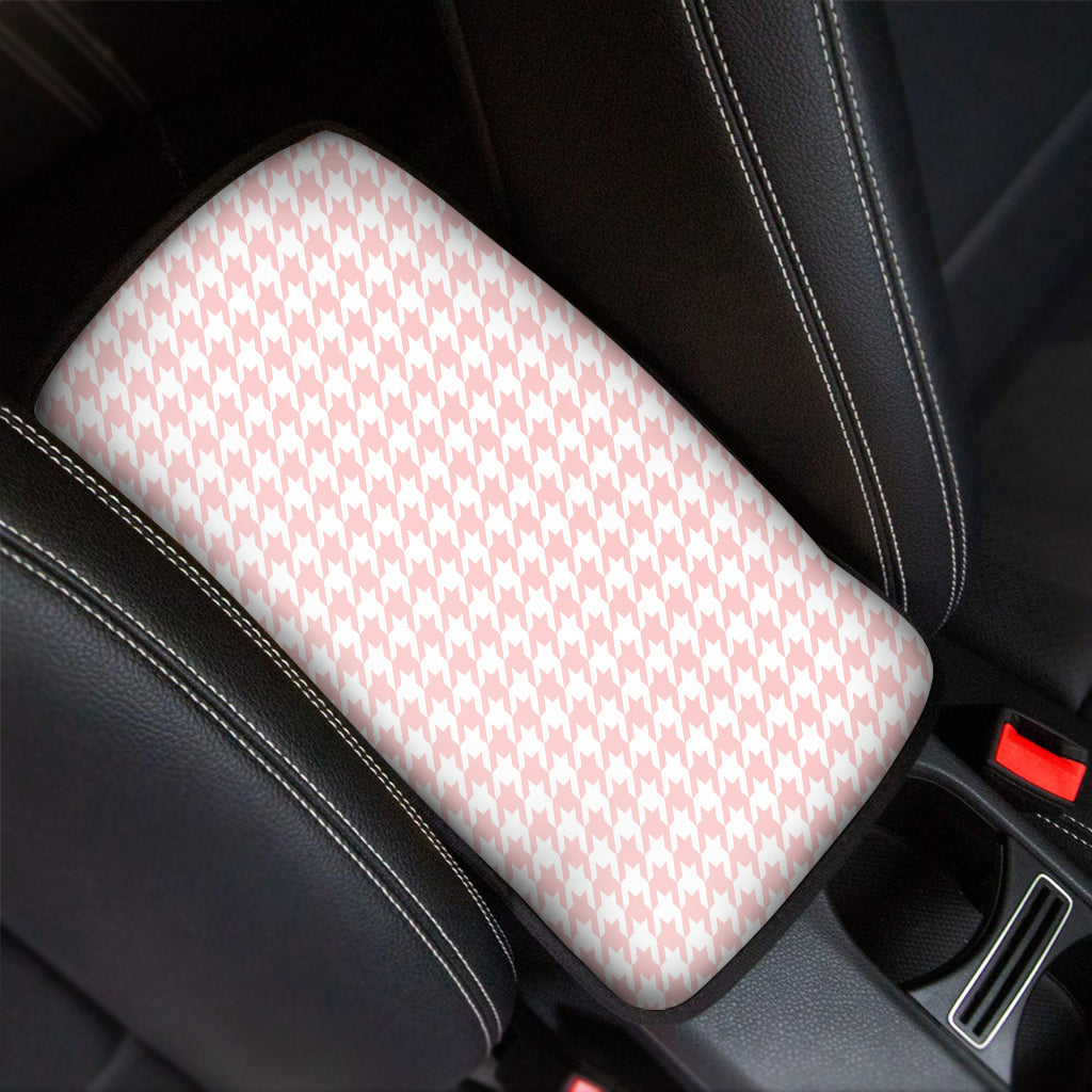 Pastel Pink And White Houndstooth Print Car Center Console Cover