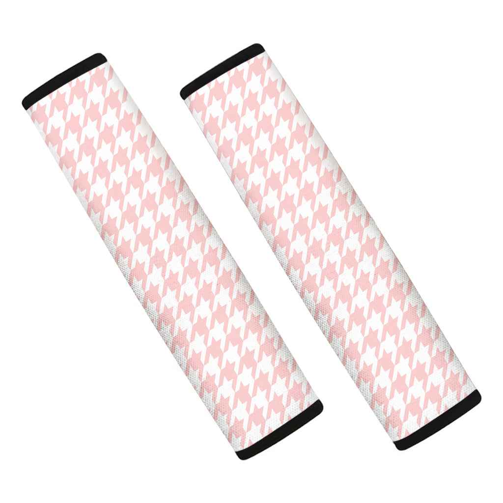 Pastel Pink And White Houndstooth Print Car Seat Belt Covers