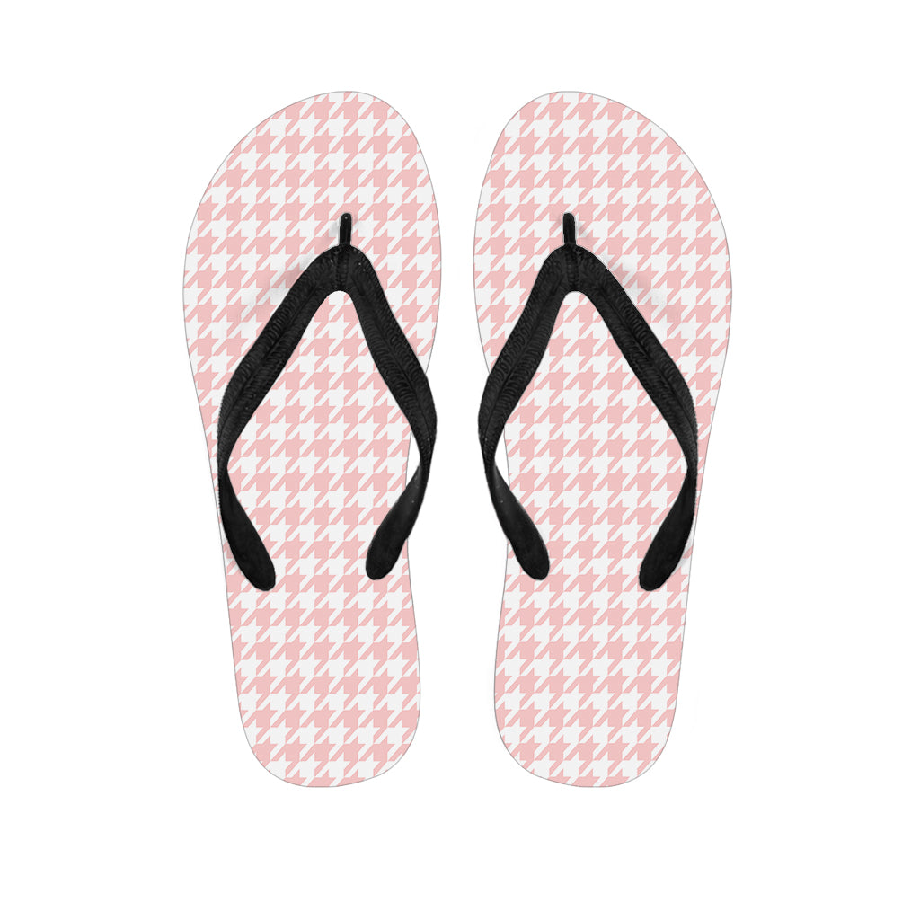 Pastel Pink And White Houndstooth Print Flip Flops