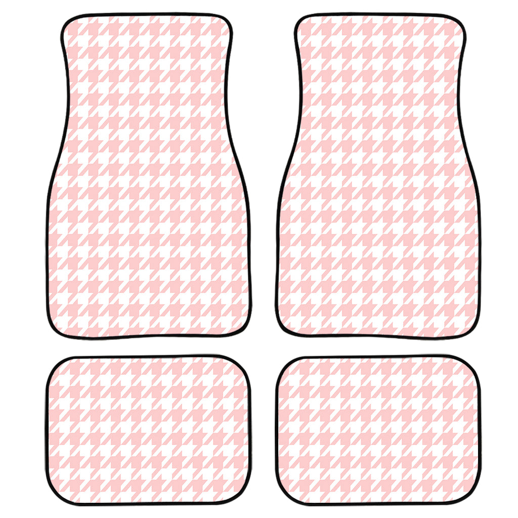 Pastel Pink And White Houndstooth Print Front and Back Car Floor Mats