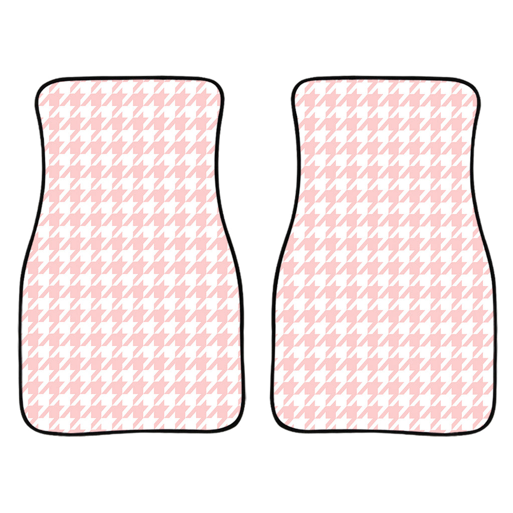 Pastel Pink And White Houndstooth Print Front Car Floor Mats