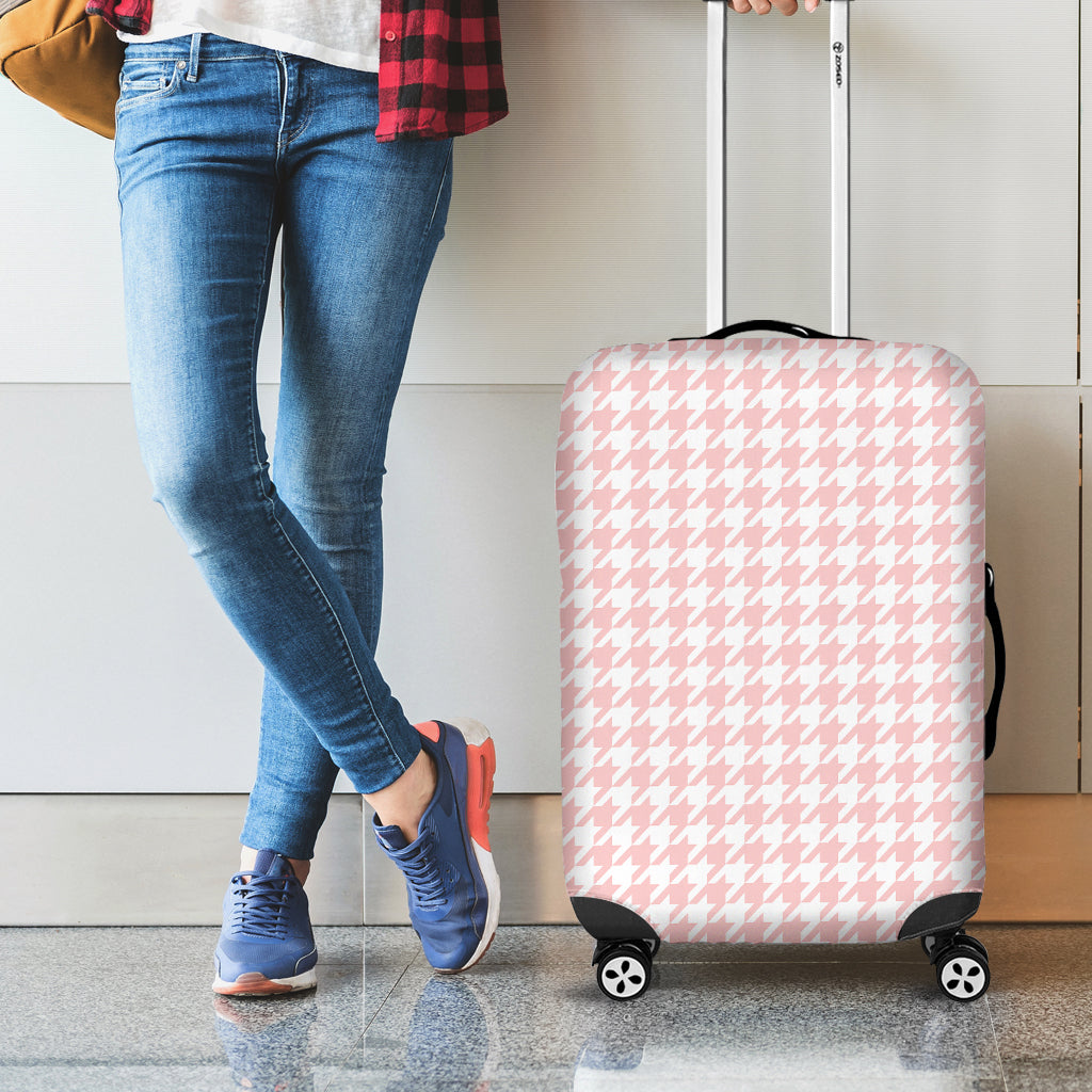 Pastel Pink And White Houndstooth Print Luggage Cover