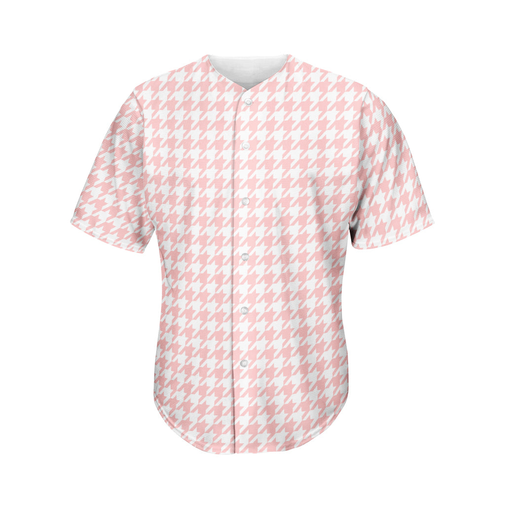 Pastel Pink And White Houndstooth Print Men's Baseball Jersey