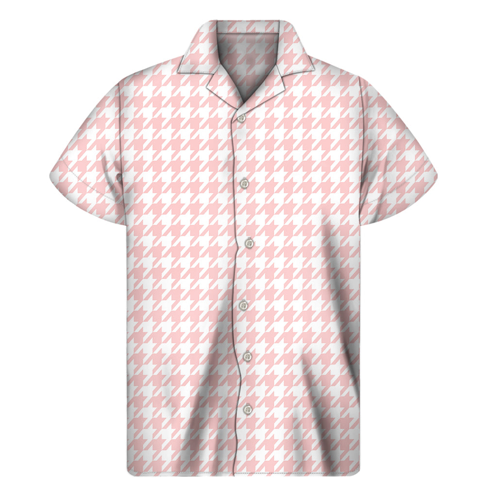 Pastel Pink And White Houndstooth Print Men's Short Sleeve Shirt