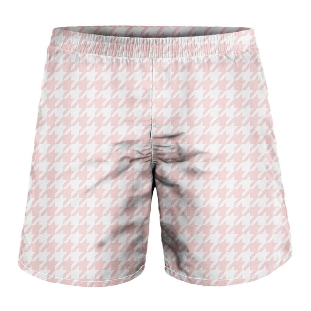 Pastel Pink And White Houndstooth Print Men's Shorts