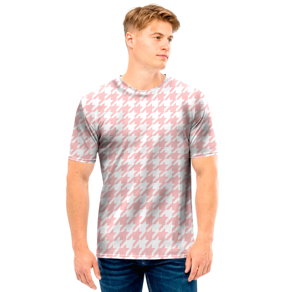 Pastel Pink And White Houndstooth Print Men's T-Shirt