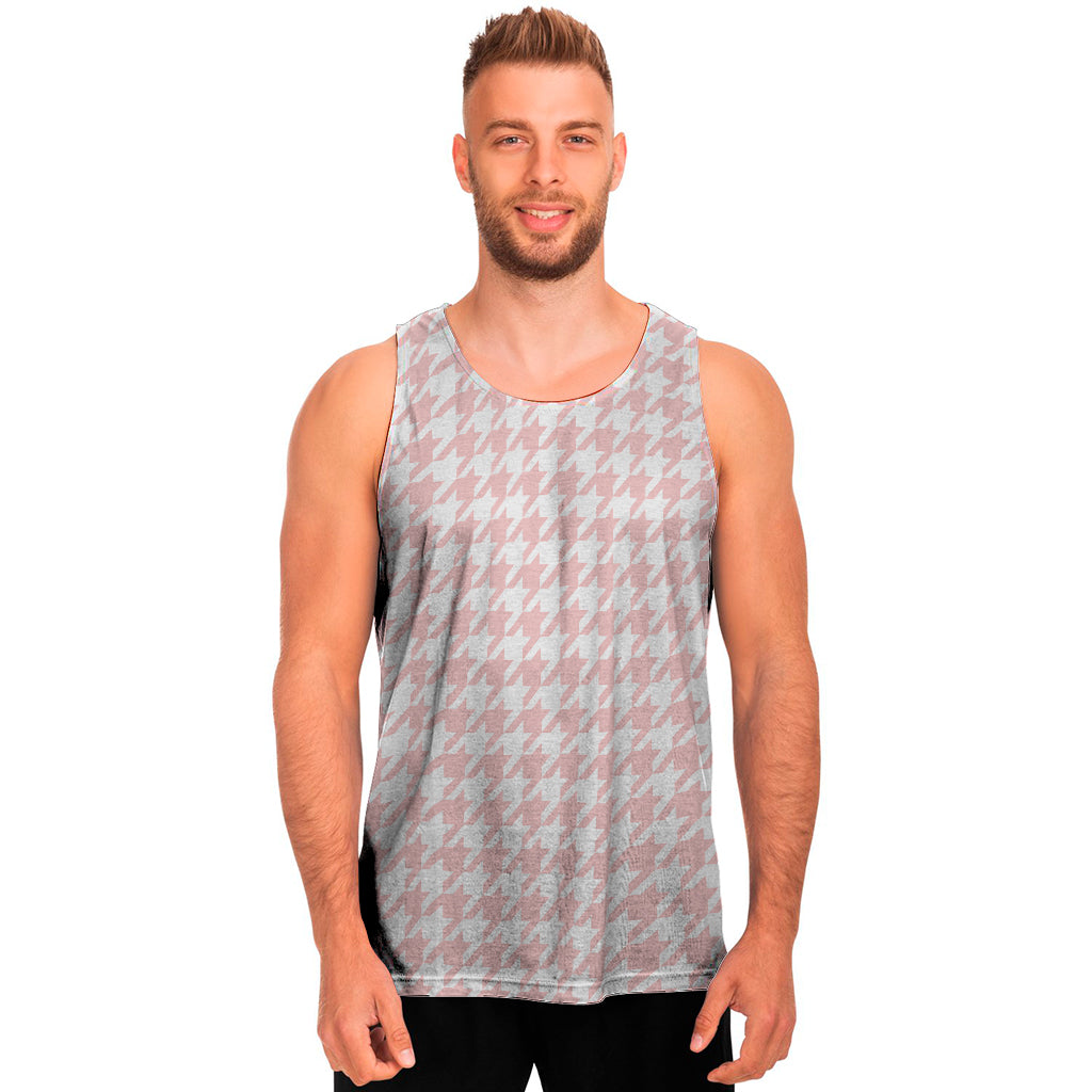 Pastel Pink And White Houndstooth Print Men's Tank Top