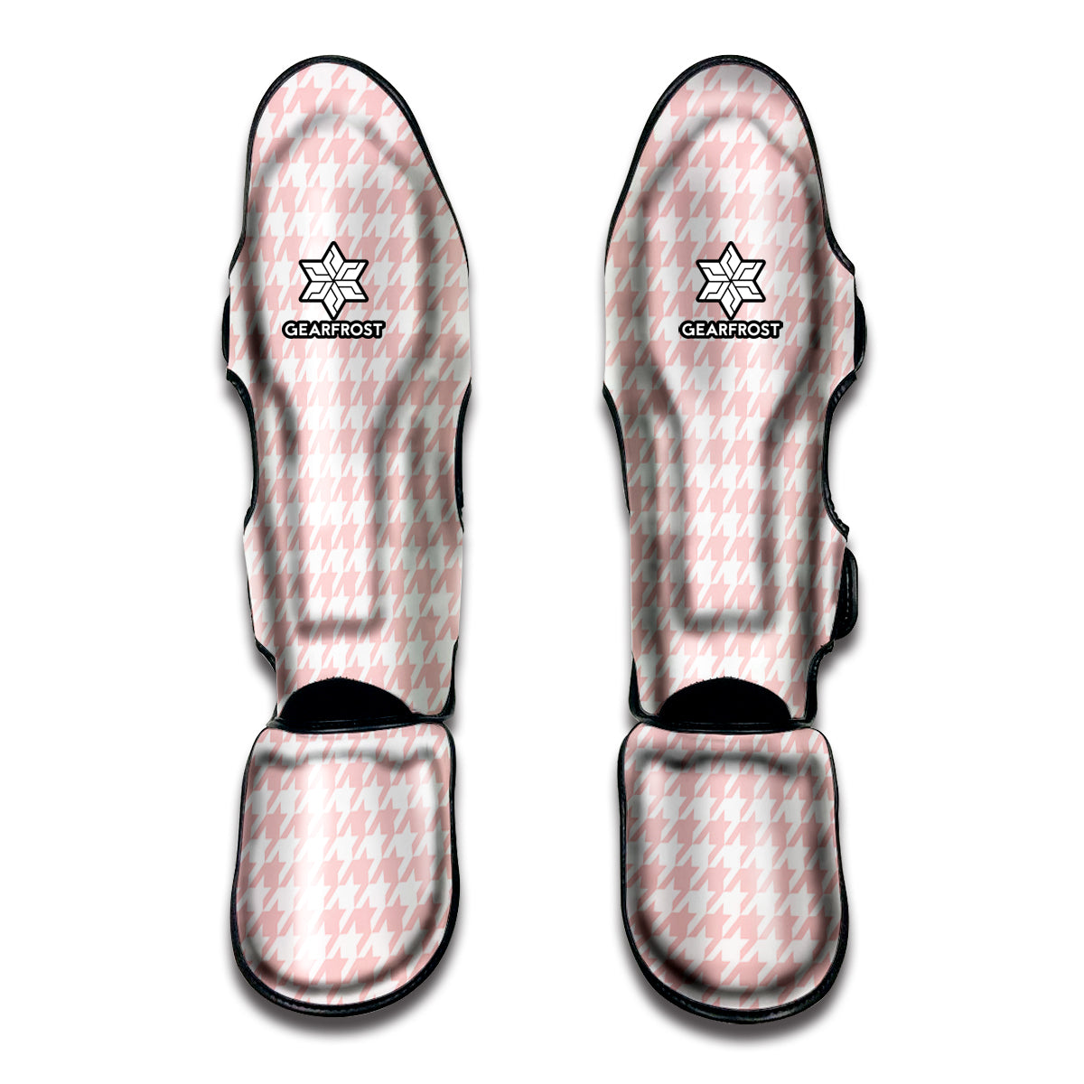 Pastel Pink And White Houndstooth Print Muay Thai Shin Guards