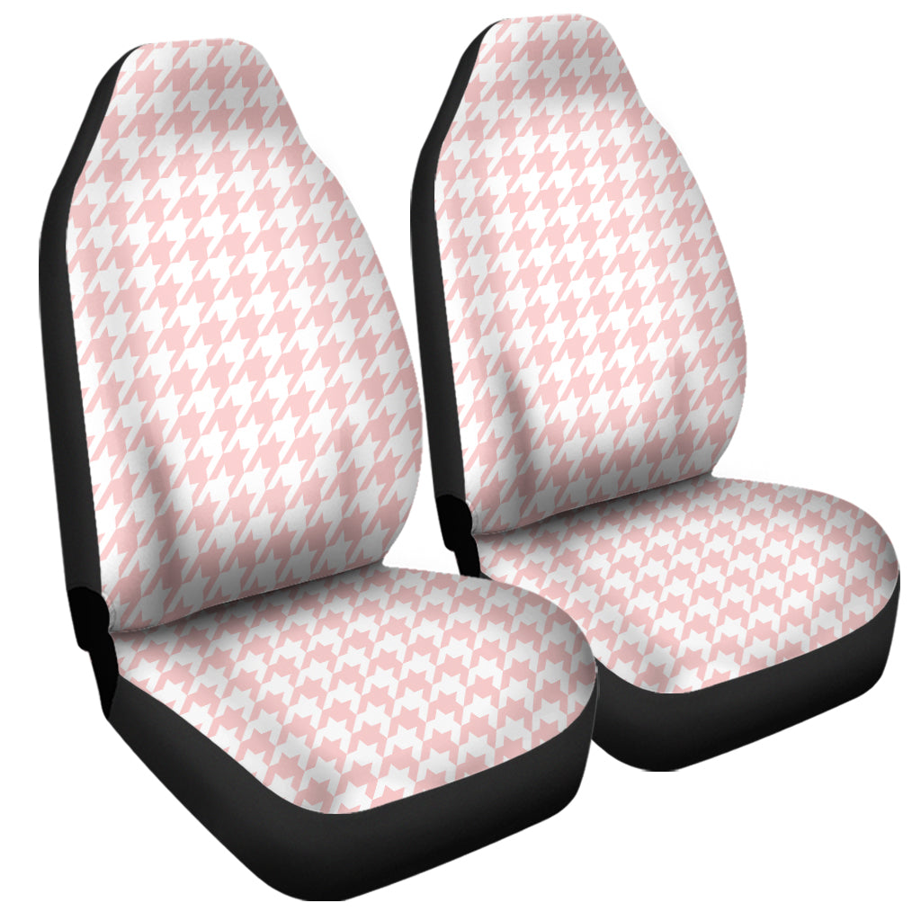 Pastel Pink And White Houndstooth Print Universal Fit Car Seat Covers