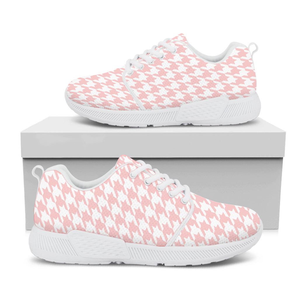 Pastel Pink And White Houndstooth Print White Athletic Shoes