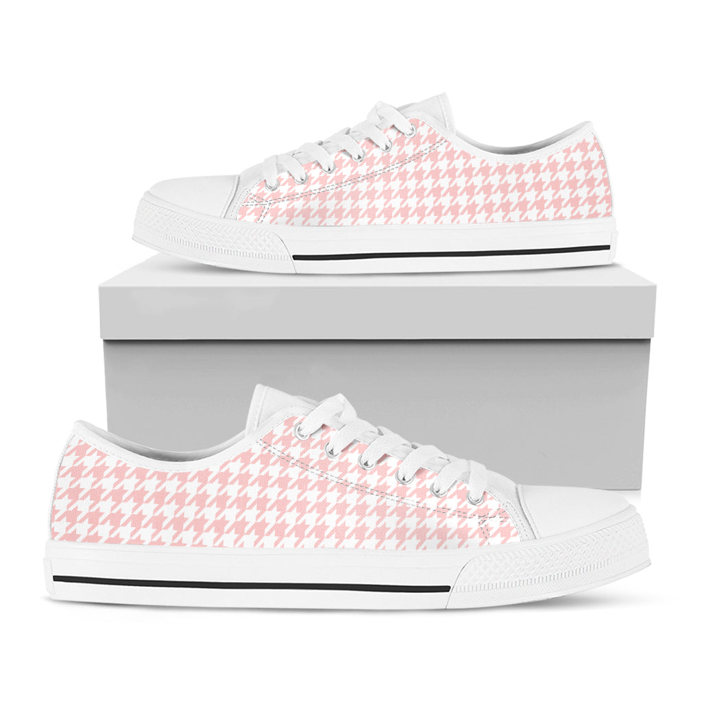 Pastel Pink And White Houndstooth Print White Low Top Shoes