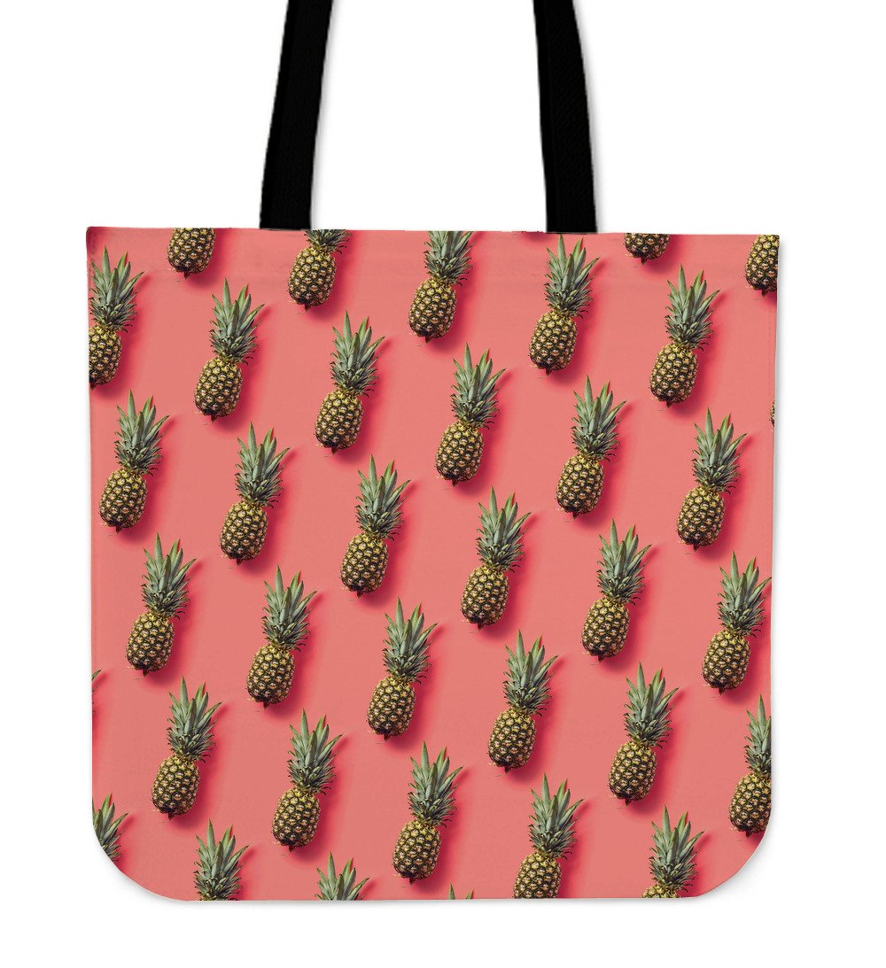 Pastel Pink Pineapple Pattern Print Canvas Tote Bag