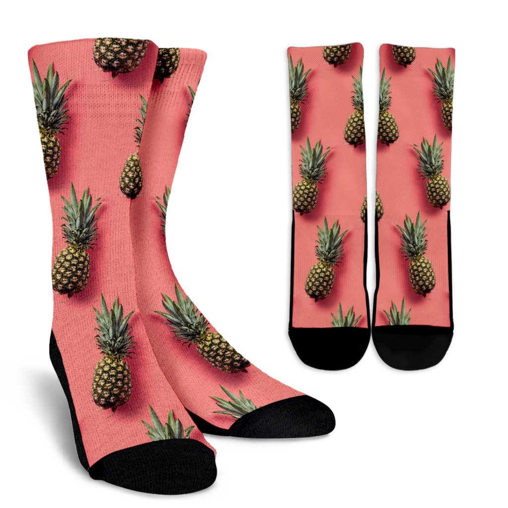 Pastel Pink Pineapple Pattern Print Crew Socks