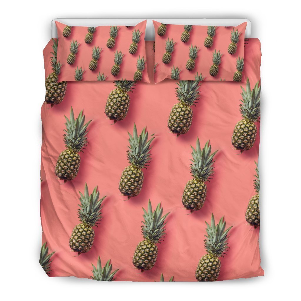 Pastel Pink Pineapple Pattern Print Duvet Cover Bedding Set