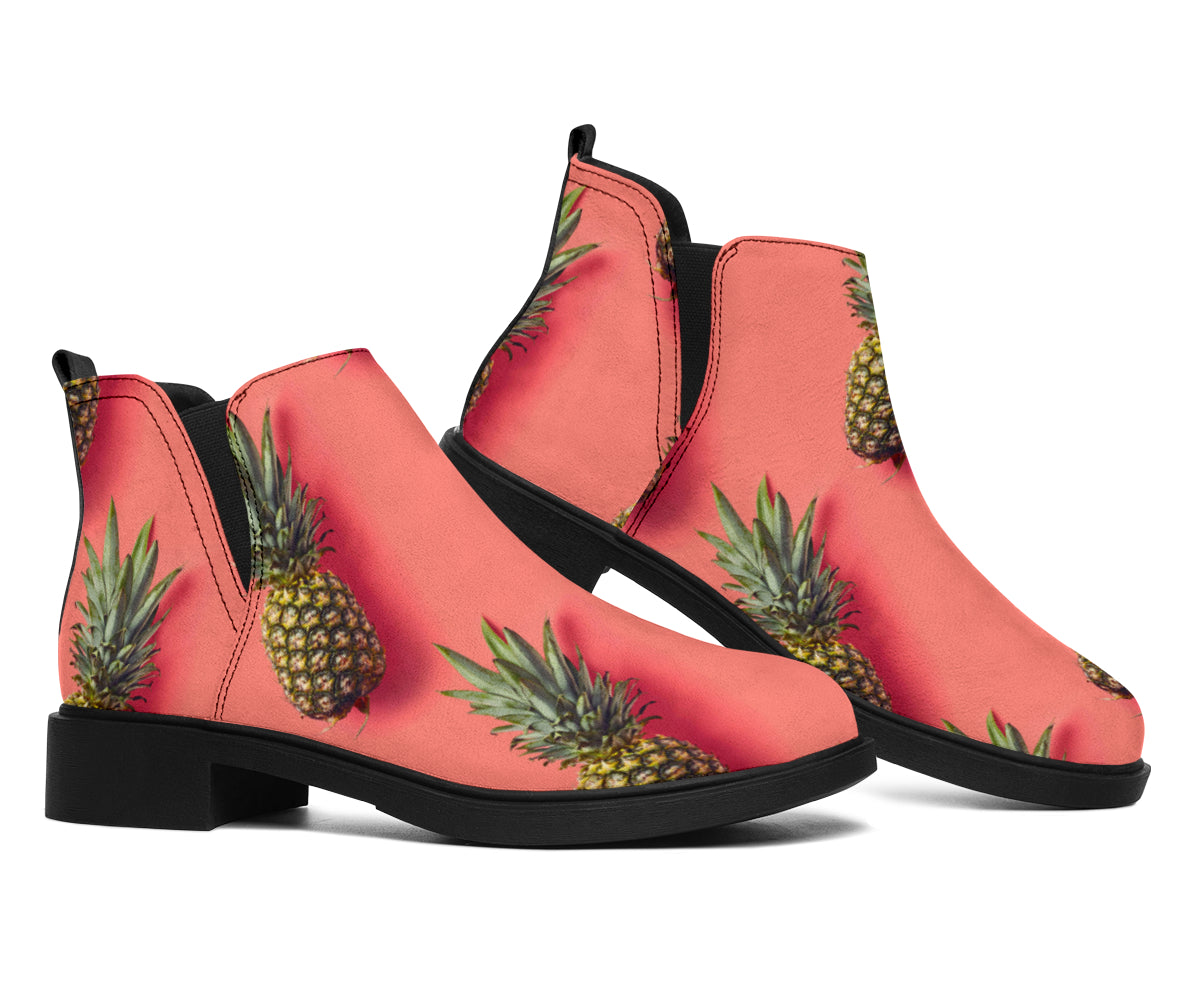 Pastel Pink Pineapple Pattern Print Flat Ankle Boots