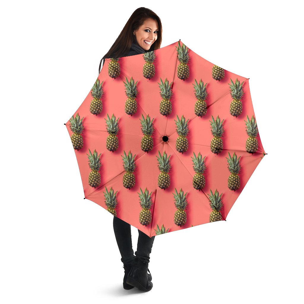 Pastel Pink Pineapple Pattern Print Foldable Umbrella