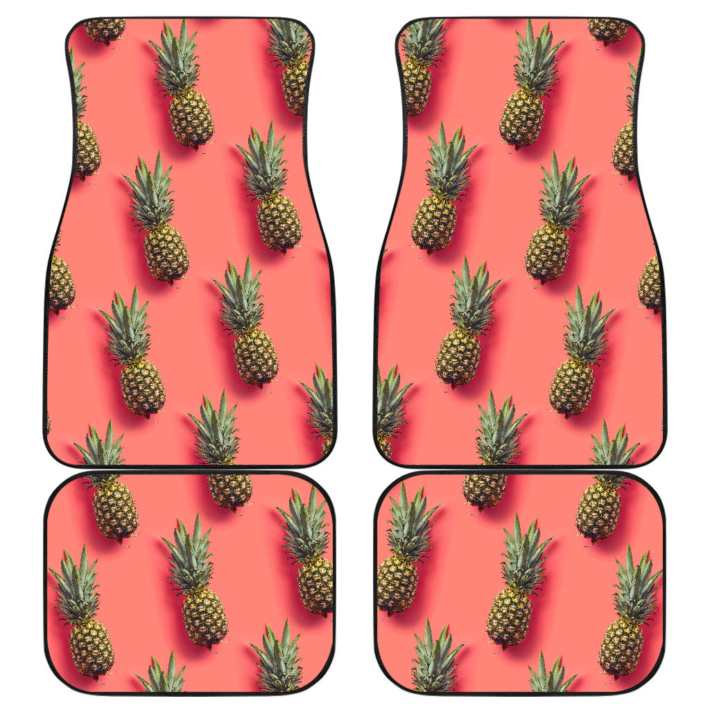 Pastel Pink Pineapple Pattern Print Front and Back Car Floor Mats